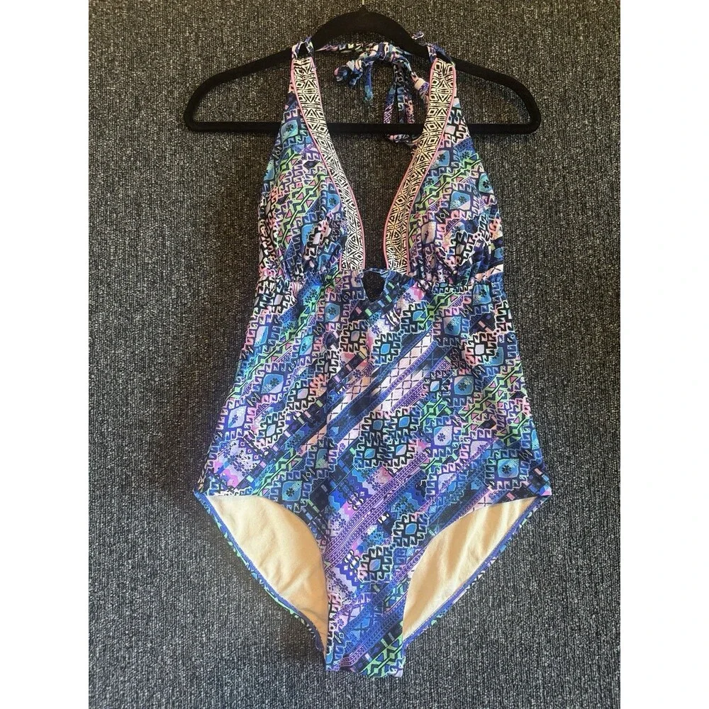 Swimsuits For All One Piece Swimsuit Sz 12 Women’s Multicolor Geometric Halter‎